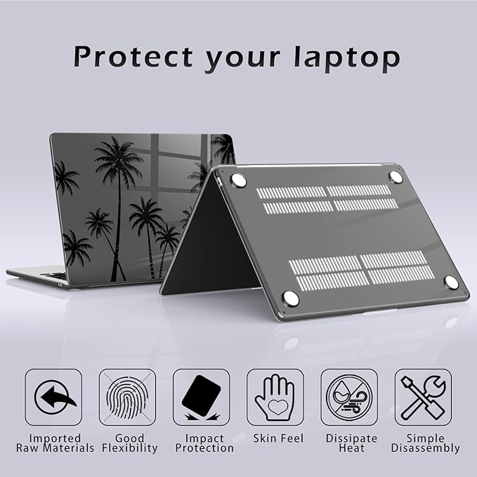 Compatible with MacBook Pro 14 inch Case M5 M4 M3 M2 M1 Pro/Max 2026-2021 A3427 A3426 A3434 A3112 A3185 A3401 A2918 A2992 A2779 A2442, Black Palm Tree Hard Shell Clear Black Cover