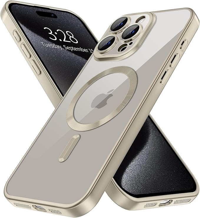 Hython Magnetic Clear for iPhone 15 Pro Max Case with Camera Lens Protector [Compatible with MagSafe] Plating Edge Slim Soft TPU Cover Protective Phone Case for iPhone 15 Pro Max 6.7", Matte Gray