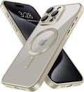 Hython Magnetic Clear for iPhone 15 Pro Max Case with Camera Lens Protector [Compatible with MagSafe] Plating Edge Slim Soft TPU Cover Protective Phone Case for iPhone 15 Pro Max 6.7", Matte Gray