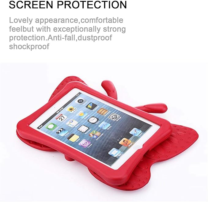 Kids Case for Apple iPad mini 5/Mini 4/Mini 3/Mini 2/Mini 1 with Kickstand Soft EVA Foam Lightweight Shockproof Stand Cover for iPad mini 5th/4th/3rd/2nd/1st Generation 7.9", Red Butterfly