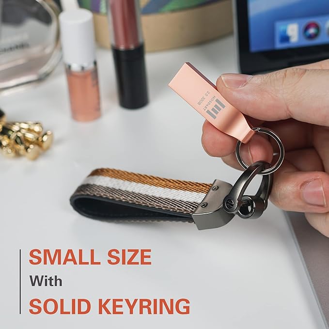 MOSDART 32GB Waterproof USB3.0 Flash Drive, Speed Up to 90MB/S, FAT32 Metal Memory Stick with Keychain, for System Back, Data Storage, Rose Gold