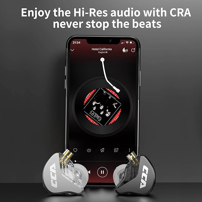 CCA CRA in Ear Monitor, Ultra-Thin Diaphragm Dynamic Driver IEM Earphones, Clear Sound & Deep Bass in Ear Headphones, Wired Gaming Earbuds with 2 Pin Detachable Cable for Singer Musicians Drummers