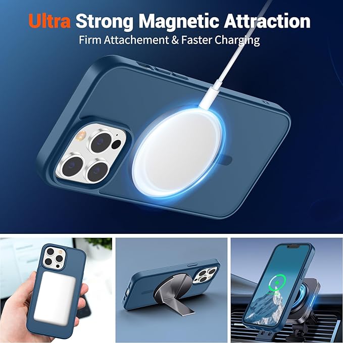 SUPFINE Magnetic for iPhone 13 Pro Max Case (Compatible with MagSafe) (Military Grade Drop Protection) Slim Translucent Matte Shockproof with Anti-Fingerprint Phone Case,Deep Blue