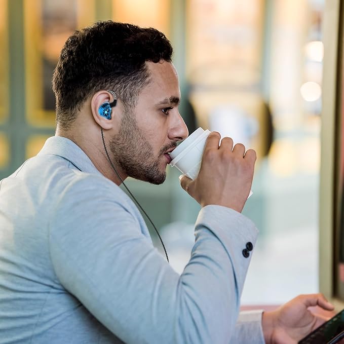 CCZ Melody USB C Headphones Wired Type-C in Ear Monitor, Professional USB C Wired Earbuds Gaming Earphones with 1BA 1DD Patent Ear fins Ear tips for Singer Musician Stage (Clear Blue, USBC-With Mic)