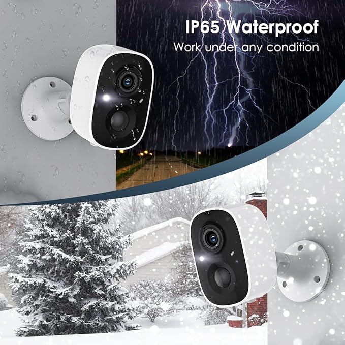 GMK Security Camera Wireless Outdoor, 2K Color Night Vision AI Motion Detection 2-Way Talk Battery Powered WiFi Home Indoor Camera IP65 Weatherproof Webcams Spotlight Siren Alarm Cloud/SD Storage