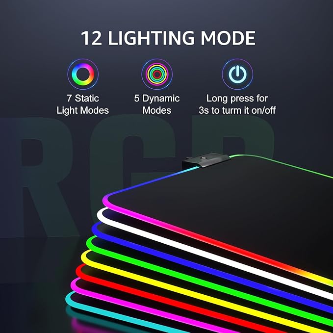 KTRIO RGB Large Gaming Mouse Pad Desk Mat, Superior Micro-Weave Cloth for Precise Mouse Control, Non-Slip Rubber Base, Stitched Edges, Water-Resistant, for Gamer, Office & Home, 31.5 x 11.8 in