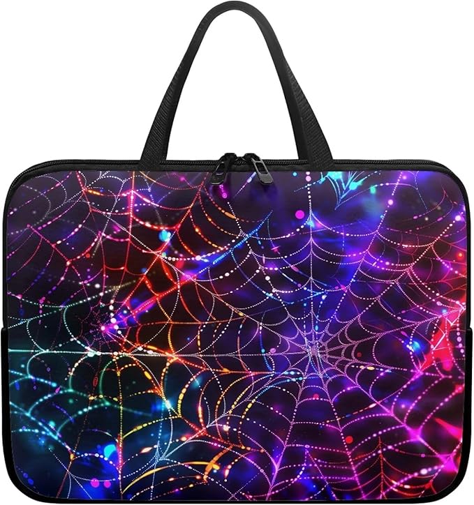 Colorful Spider Cobweb 15 Inch Laptop Sleeve Laptop Cover Computer Bag Tablet Carrying Case with Handle Business Tote Bags Notebook Sleeves Handbag for Halloween Decorations