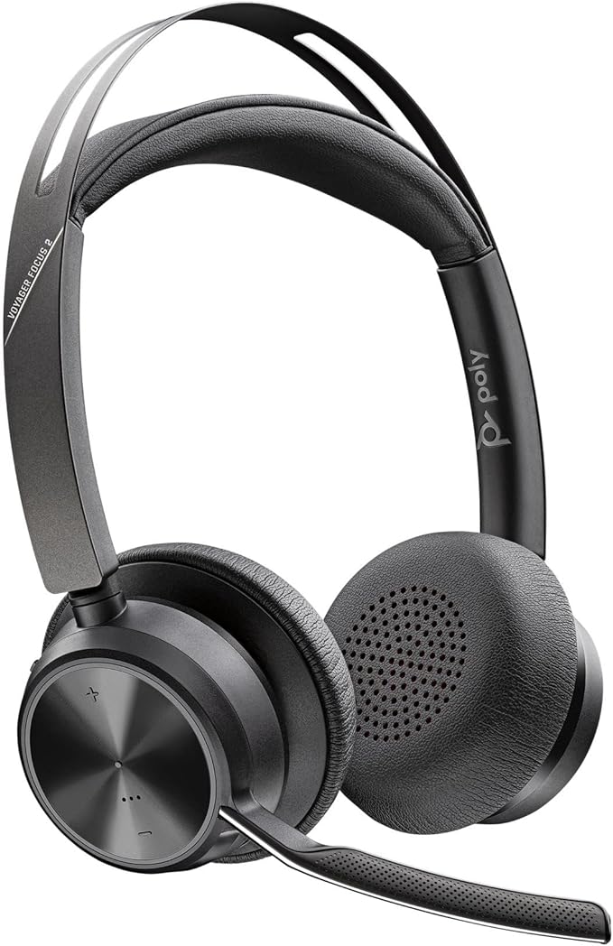 Poly - Voyager Focus 2 UC USB-C Headset (Plantronics) - Bluetooth Dual-Ear (Stereo) Headset with Boom Mic - USB-C PC/Mac Compatible - Active Noise Canceling - Works with Teams, Zoom (Certified) & More