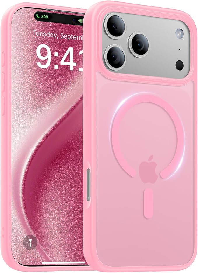 Magnetic for iPhone 17 Pro Case,[Anti-Slip][Compatible with MagSafe][Military Grade Drop Protection] Shockproof Protective Translucent Matte Phone Case for iPhone 17 Pro Case,Pink