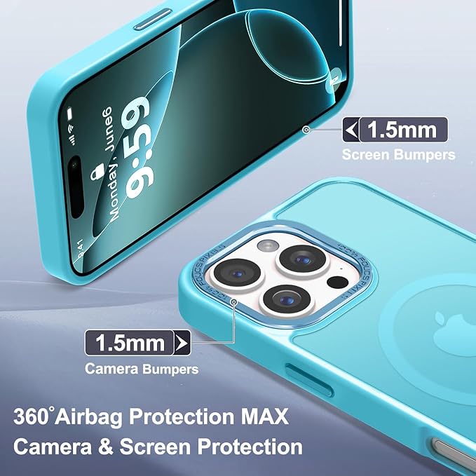 Newfuture Designed for iPhone 16 Pro Max Case with Magnetic [13 FT Military Drop Protection] [Compatible with Magsafe] Slim Translucent Matte Shockproof with Anti-Fingerprint Phone Case, Lake Blue