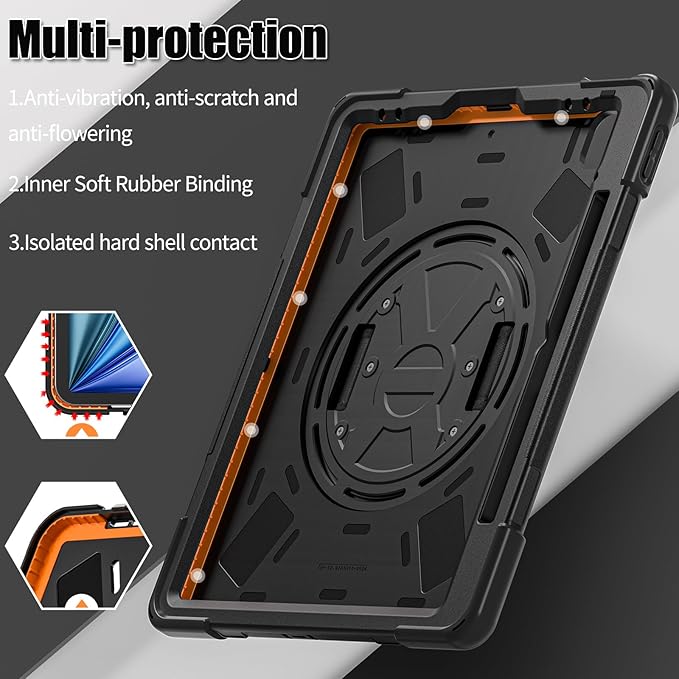 TSQQST Case for iPad Air 13 Inch M4 M3 M2 (2026-2024) with Screen Protector, Pencil Holder, Stand, Hand Strap, Military Grade Heavy Duty Rugged Case for iPad Pro 12.9 6th/5th/4th/3rd Gen, Black