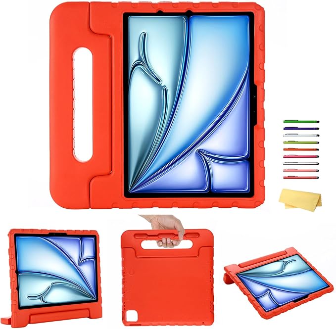 Kids Case for iPad Air 11-inch M3/M2 & iPad Pro 11 inch Case M5/M4 (2025/2024) with Pencil Holder/Kickstand Lightweight Convertible Handle Stand EVA Shockproof Rugged Protective Cover, Black