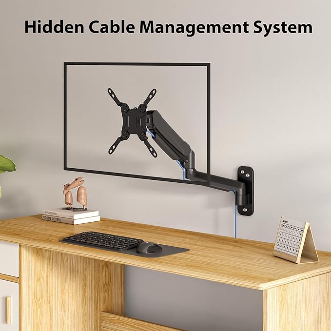 BONTEC Monitor Wall Mount Arm, VESA Gas Spring Height Adjustable, for 13-42 Inch Screens, Max 19.8lbs, Swivel, Tilt, Space-Saving Desk Mount, Easy Installation, Single Arm TV Mount, Max VESA 200x200