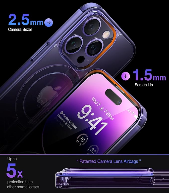 TORRAS Magnetic Ostand for iPhone 14 Pro Max Case [Military Grade Drop Tested & Compatible with MagSafe & Built in Kickstand] Translucent Slim Protective Anti-Fingerprint 6.7" 2022, Lilac Purple