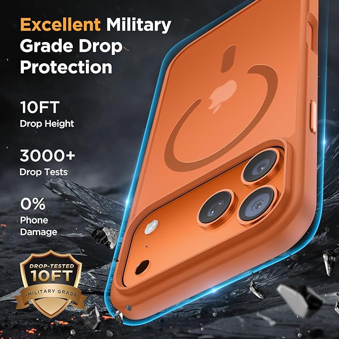 Miracase Magnetic for iPhone 17 Pro Max Case with Screen Protector [Compatible with MagSafe] Slim Thin Phone Case Military-Grade Protected for 17 ProMax Cover Bumper 6.9", Orange