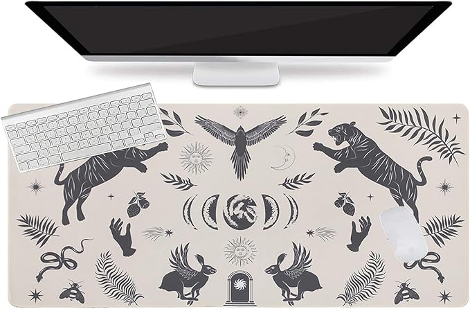 L-SPOUTTO Mystical Desk Mat for Keyboard and Mouse,Astrology XXL Gaming Mouse Pad,Large 35.4x15.7in Non-Slip Rubber Base Keyboard Pad Desktop Mat for Laptop Computer Work Home Office-Wild Animal