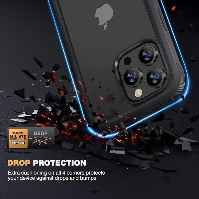 Diaclara Designed for iPhone 14 Pro Max Case 6.7, [2023 Upgraded] Full Body Rugged Case with Built-in Touch Sensitive Anti-Scratch Screen Protector +9H Tempered Glass Camera Lens Protector(Black)
