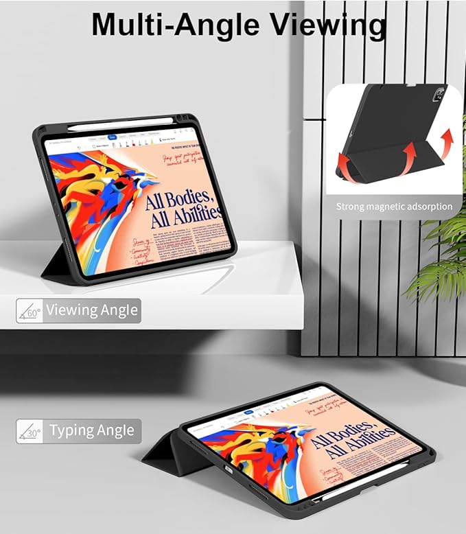for iPad Pro 12.9 Case (6th/5th/4th/3rd Generation 2022/2021/2020) & ipad Air 13 inch case (M3 2025/M2 2024) with Pencil Holder, Smart Slim Trifold Stand Case with Soft TPU Back (Black)