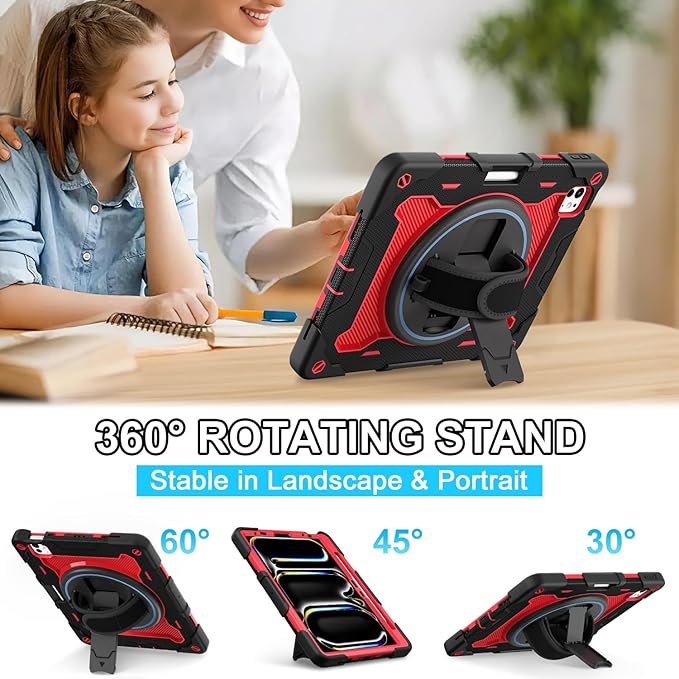 iPad Pro 11 inch Case 1st-4th Gen (2022/2021/2020/2018) Full-Body Shockproof Protective Cover with 360° Rotating Stand for Kids, Also for iPad Air 11 inch Case M2 2024 6th Gen Pencil Charge