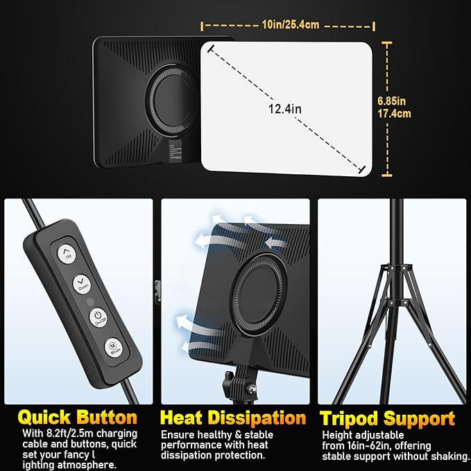 30W Upgraded Photography Lighting Kit, Anautin 1-Pack LED Video Lighting for Video Recording, 3700Lux Studio Lights with Tripod Stand for Photography, Streaming, Gaming, Podcast, Filming, Vlogging