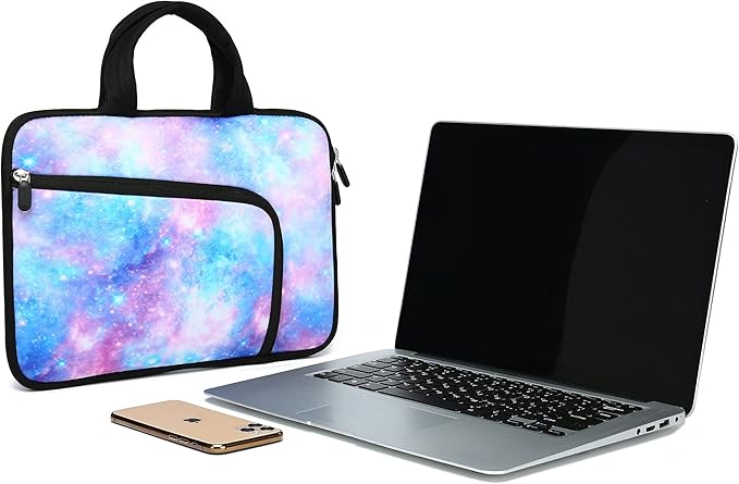 11 11.6 12 12.1 12.5 inches Laptop Sleeve Chromebook Case Ultrabook Case Notebook Sleeve PC Messenger Bag Tablet Case Neoprene Handle Sleeve for Adult Men Women, Two Pockets (Blue Galaxy)