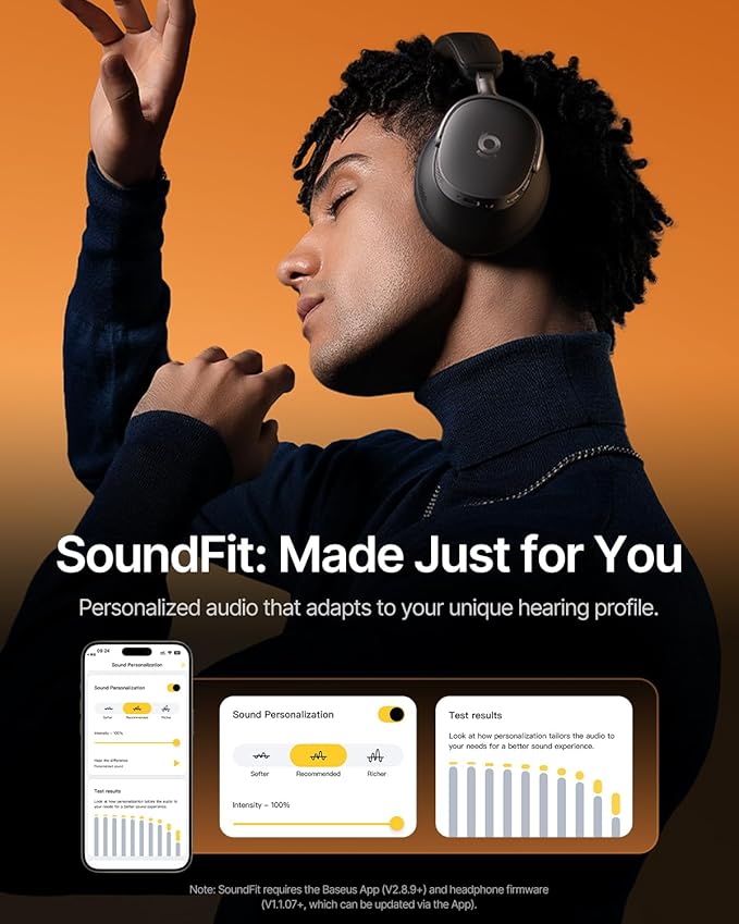 Baseus Inspire XH1 Adaptive Active Noise Cancelling Headphones, Sound by Bose, Dolby Audio, Premium Real-Time Adaptive ANC, Adaptive Tuning Rich Sound, Hi-Res Audio, 100H Playtime - Cosmic Black