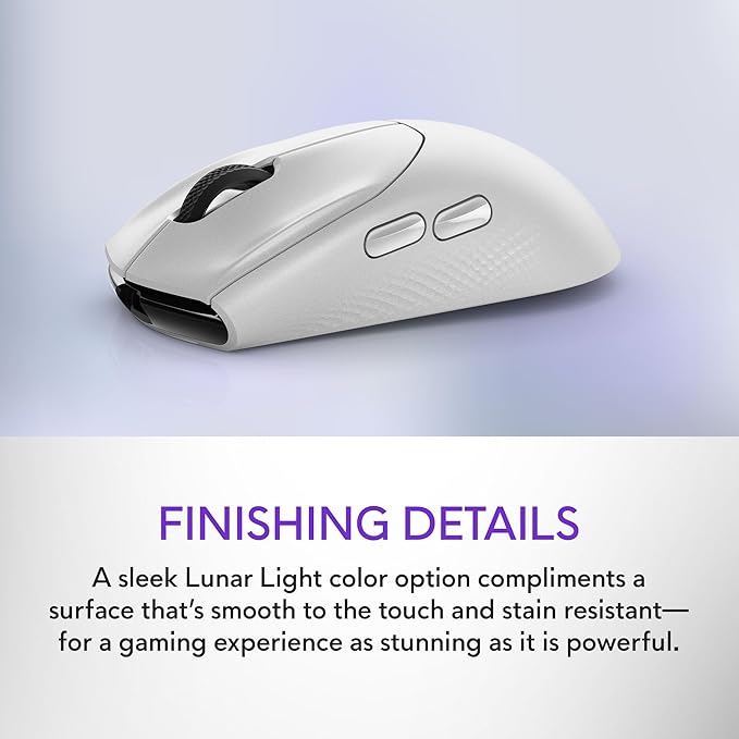 Alienware AW720M Tri-Mode Wireless Gaming Mouse - 2.4GHz Wireless, Bluetooth 5.1, 26,000 DPI, 8-Fully Programmable Buttons, Magnetic Snap Charging Adapter USB-A to USB-C Cable - Lunar Light