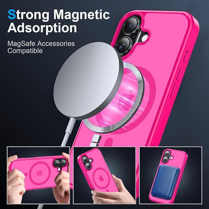 Strong Magnetic for iPhone 17 case [10Ft Military-Grade Protection] Compatible with fit MagSafe Shockproof Slim Thin Cover case for iPhone 17 6.3 inch, Hot Pink