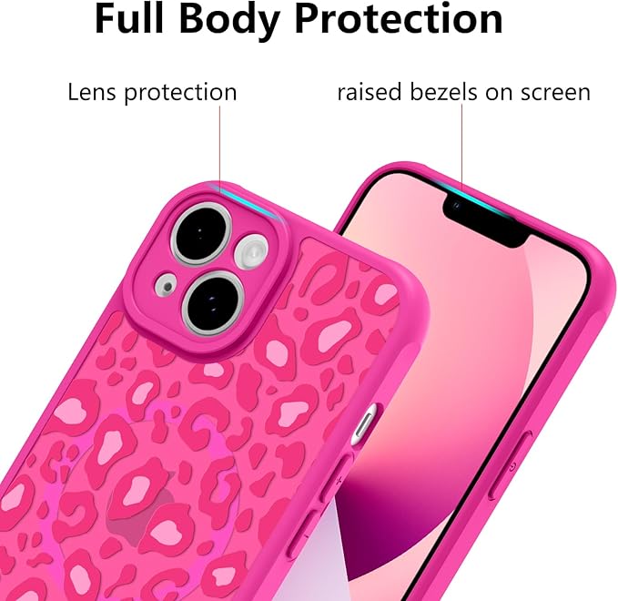 KANGHAR Case for iPhone 13 Hot Pink Leopard Printed Pattern Cute Cheetah [Compatible with Magsafe] Protective Magnetic Case for Girls Women 6.1"