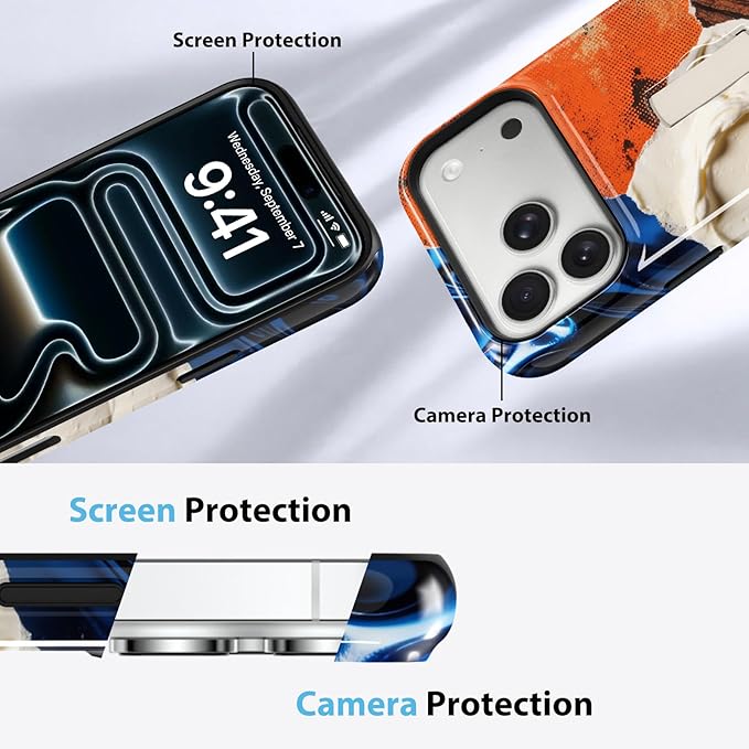 KANGHAR Compatible with iPhone 17 Pro Case, Support for MagSafe, Silicone Marble Cute Pattern, Finger Hold Wristband Kickstand Camera Protection Soft Slim Phone Case for Girls Women -Orange‌