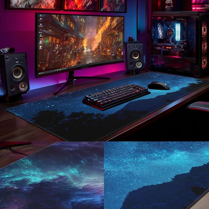 AQQA Gaming Mouse Pad, Large Dual-Sided Mousepad, Keyboard Mouse Mat, Desk Pad with Stitched Edges for Office Home and Game, 31.5x15.7inch, Dazzling Galaxy