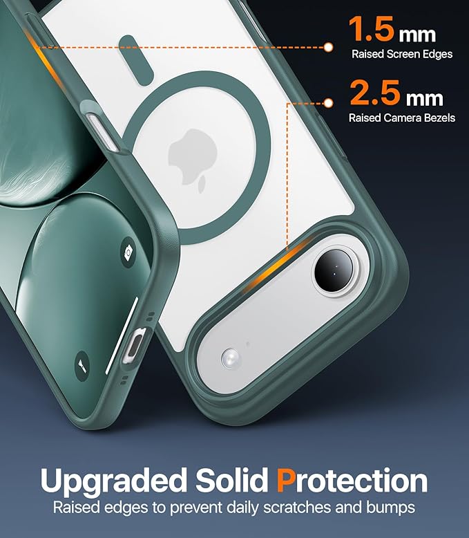 Magnetic for iPhone Air Case 2025,[Anti-Slip][Compatible with MagSafe][Military Grade Drop Protection] Shockproof Protective Translucent Matte Phone Case for iPhone 17 Air Case,Night Green