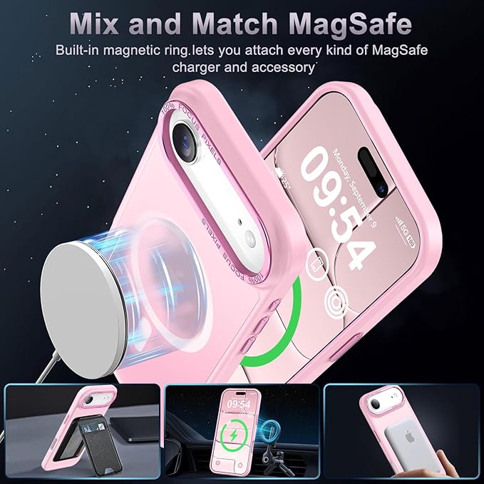 Newfuture Magnetic for iPhone Air Case [Compatible with Magsafe] [Military Grade Drop Protection] Translucent Matte Anti-Scratch Shockproof Protective Phone Cover 6.5 Inch, Chalk Pink