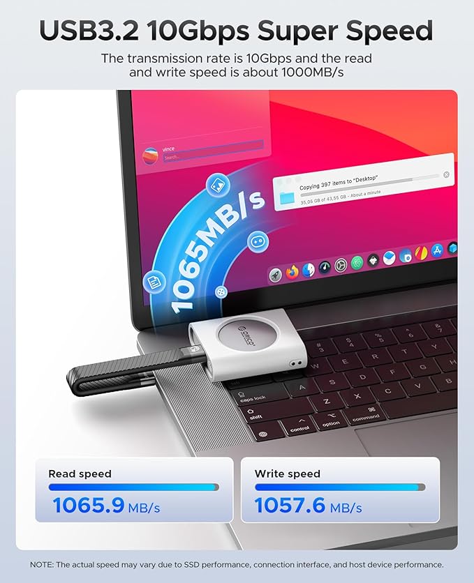 ORICO M.2 NVMe 2230 SSD Enclosure with Aluminum Shell and Silicone Protective Case, 10Gbps USB C 3.2 Gen2 Type-C to NVMe PCIe Adapter, Compatible with iPhone 15/16 Pro/ Max 4K ProRes Recording -IP30