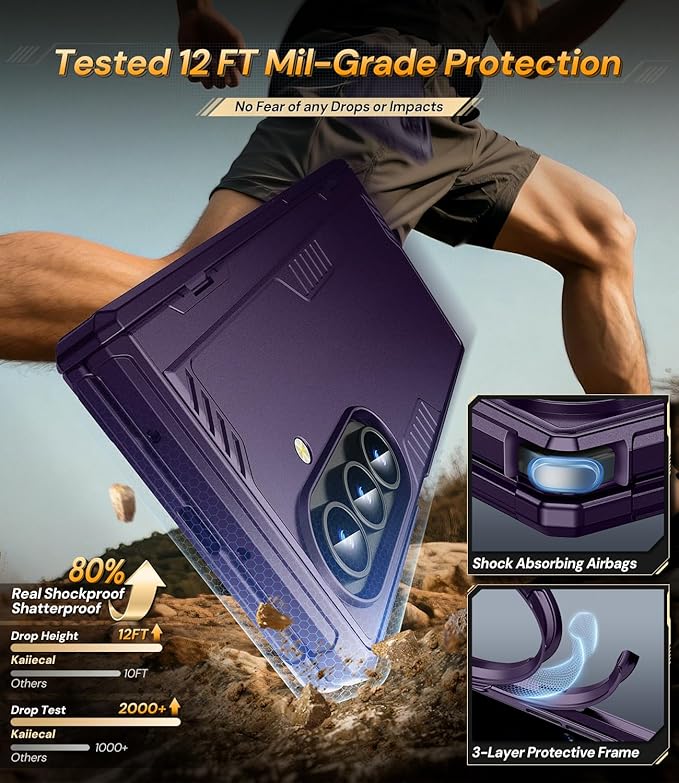 Kaiiecal for Samsung Galaxy Z-Fold-7 Case: Dual-Stand & Military Shockproof Rugged Hinge & HD Screen Protector [Anti-Scratch] Durable Shockproof Women Men Business Cover for Z Fold7 5G 2025 (Purple)