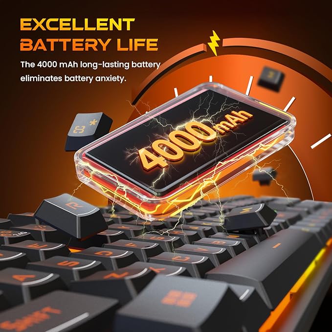 Redragon K521KS Wireless Gaming Keyboard, Tri-Mode BT/2.4G/USB-C RGB Mechanical Feeling Keyboard with Multimedia Keys, 4000mAh Battery, Anti-Ghosting, Compatible with PC - Upgrade