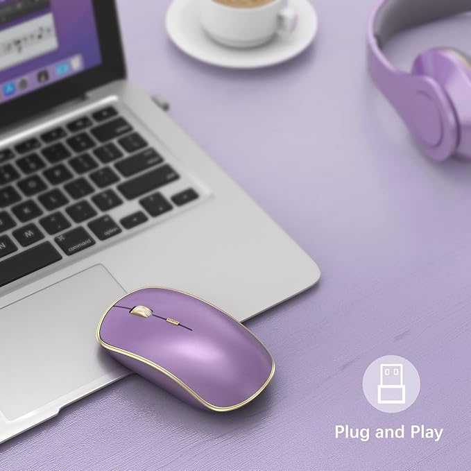 JOYACCESS Silent Wireless Mouse - 2.4G Portable & Ergonomic with 5 DPI Levels for Desktop, Notebook, PC & Laptop (Purple)