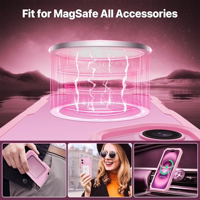 CENHUFO Magnetic Privacy for iPhone 16 Plus Case [Compatible with Magsafe] Full Body Phone Case Built-in 9H Tempered Glass Privacy Screen Protector and Camera Lens Cover, Shockproof Bumper - Pink