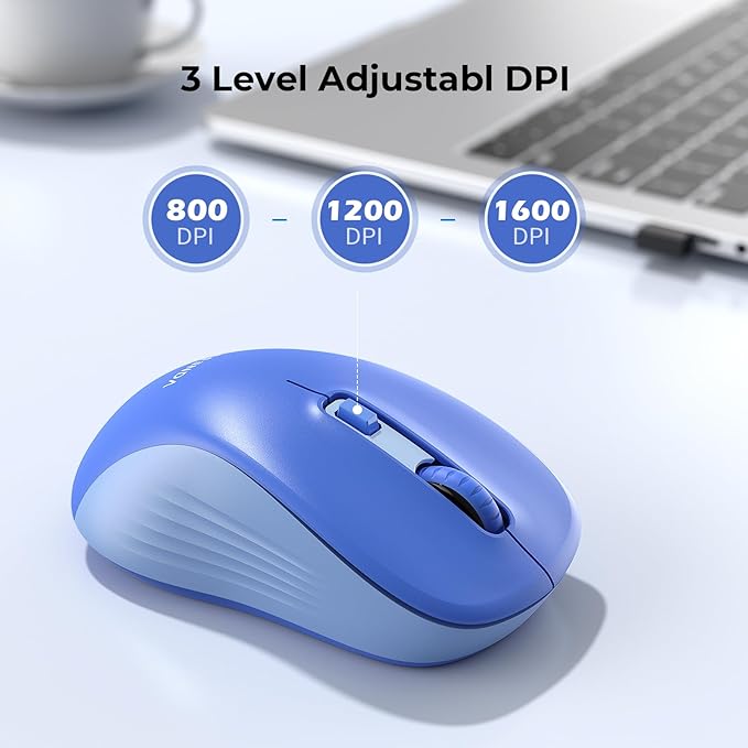 seenda Bluetooth Wireless Mouse, Bluetooth & 2.4G USB Dual Mode, Quiet Clicks, 1600 DPI Smooth Tracking, Ergonomic Design, 24-Months Battery Life, Portable Mouse for Laptop/Mac/Ipad/PC/Tablet-Blue
