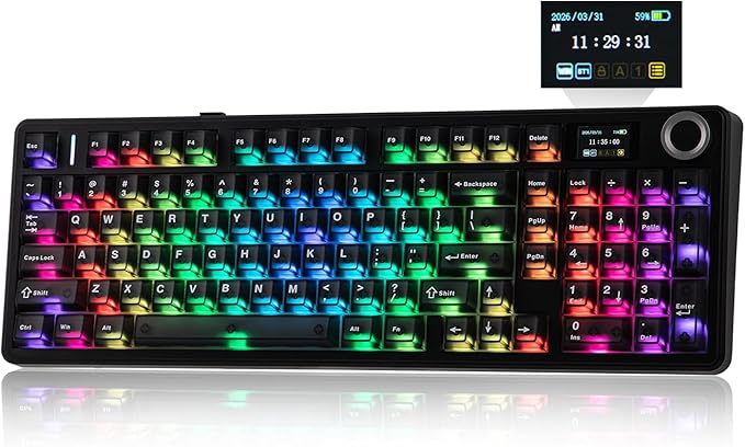 EPOMAKER Aula F99 MAX Wireless Mechanical Keyboard, Smart Screen & Knob, 8000mAh, 2.4Ghz/BT Creamy Keyboard, Pre-Lubed Switch, Hot-Swappable, RGB Backlit, Custom Software (Black)