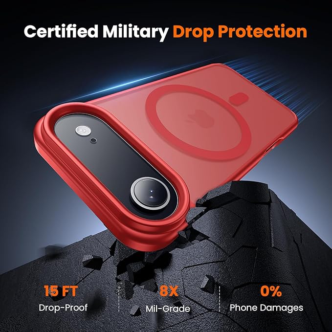 toushion 3 in 1 for iPhone Air Case Matte Red,Fits MagSafe, Screen Protector*1 Camera Lens Protector*1,Matte Skin Feeling Back, Cover Military-Grade Protection