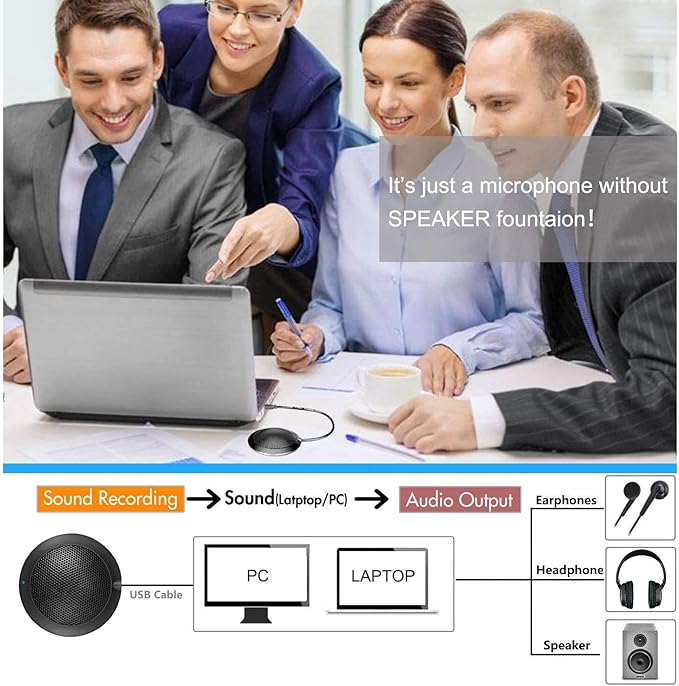Conference USB Microphone, Computer Desktop Mic with LED Indicator, Plug & Play Omnidirectional Condenser PC Laptop Mics for Online Meeting, Class, Skype, Recording, Zoom, (No Speakers Included)