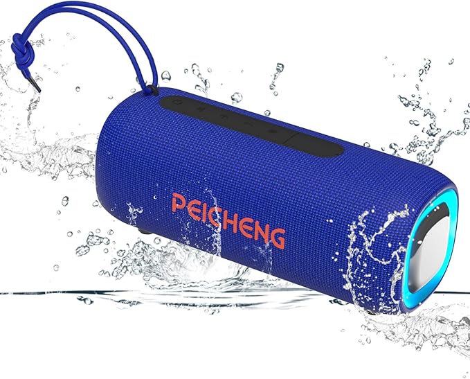 PEICHENG Bluetooth Speaker, Portable Wireless Clear Loud Stereo Sound IPX5 Waterproof with RGB Lights BT5.3 Long Playtime TWS Pairing,for Home Party Outdoor Beach,Great Gift Choice (Blue)