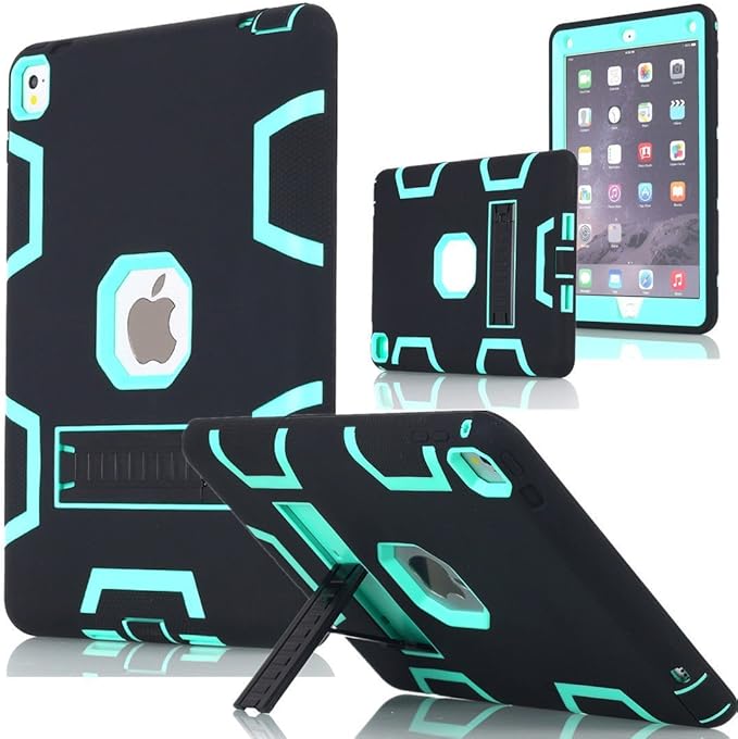 AICase iPad Pro 12.9" Case, Heavy Duty Hybrid Shockproof Hard Case Cover Rubber Stand for 2017(A1670/A1671) Apple iPad Pro 12.9 inch (Black/Mint Blue) (1st Gen/2nd Gen 2015/2017)