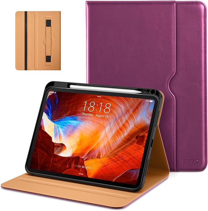 DTTO for iPad Pro 11 inch Case (M5/M4) 2025/2024, Premium Leather Business Folio Stand Cover with Pencil Holder - Auto Wake/Sleep and Multiple Viewing Angles, Purple