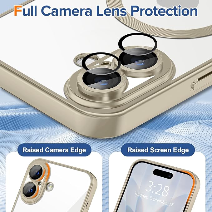 Hython Magnetic Clear for iPhone 17 Case with Camera Lens Protector [Compatible with MagSafe] Luxury Plating Edge Slim Soft TPU Cover Protective Phone Case for iPhone 17 6.3", Matte Gray