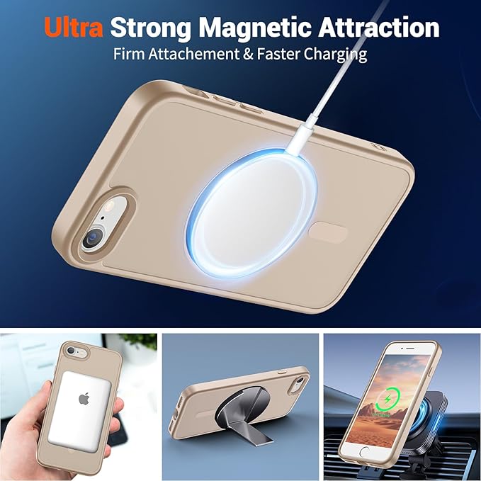 SUPFINE Magnetic for iPhone SE Case 2022 (3rd)/2020 (2nd), iPhone 8 Case (Compatible with MagSafe) (Military Grade Drop Protection) Translucent Matte Shockproof Phone Case,Desert Gold