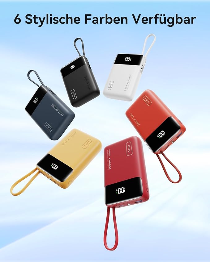 INIU 20000mAh Power Bank, Smaller 45W PD Fast Charging Portable Charger, Battery Pack with Build in USB C Cable, Travel Phone Flight-Safe Powerbank for iPhone 17 16 Samsung S26 Google iPad, White