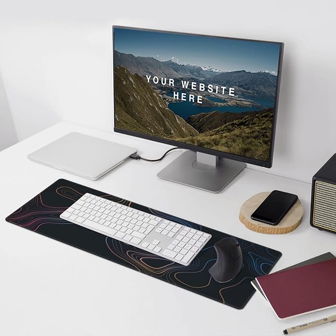 Topographic Contour Map XL Mouse Pad 31.5 x 11.8 Inch Gaming Mousepad Extended Large Mousepad with Nonslip Rubber Base Stitched Edges Laptop Desk Pad Home Office Supplies