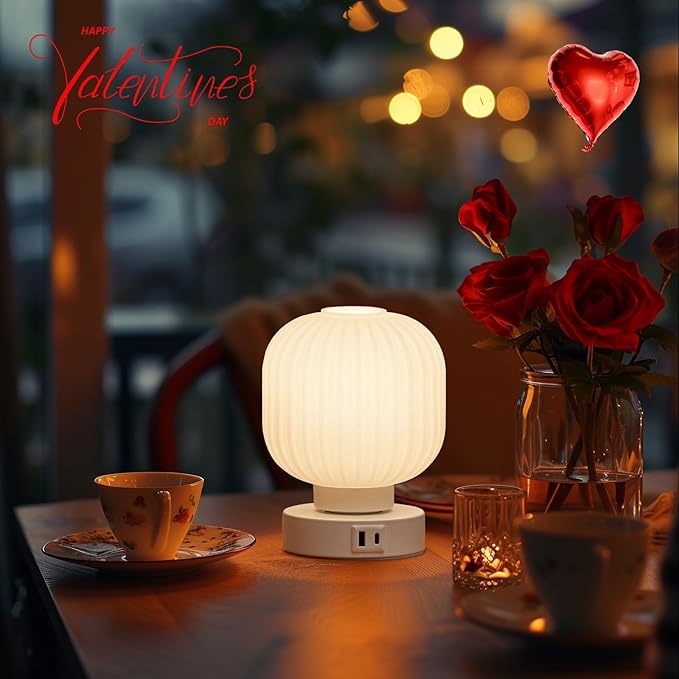 Elenhome Touch Bedside Glass Table Lamp Set of 2 with 3 Way Dimmable Light, Small Table Lamps with USB C+A Charging Ports - Bedroom Nightstand & Living Room Essential, Bulb Included